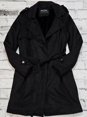 Bellivera Faux Suede Trench Coat Small Black Belted Longline Jacket